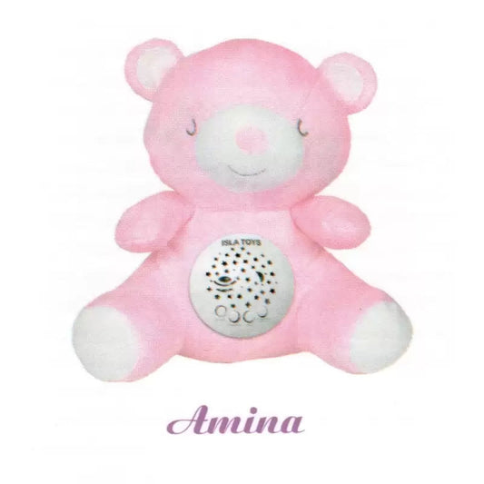 Doudou Ourson Amina Rose - Veilleuse Coranique avec détecteur de pleurs - Cadeau pour bébé et enfant musulman - Islatoys Al Fil Maktaba